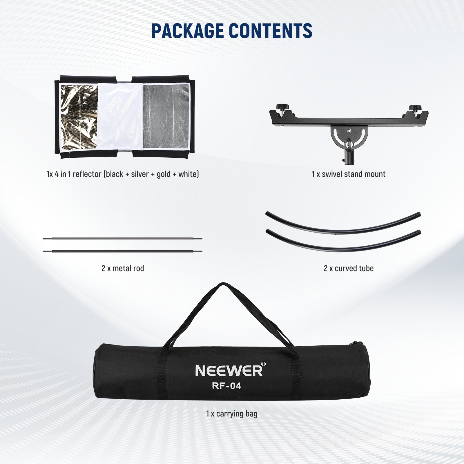 Package Contents of the NEEWER RF-04 75 x 40cm Clamshell Light Reflector Diffuser