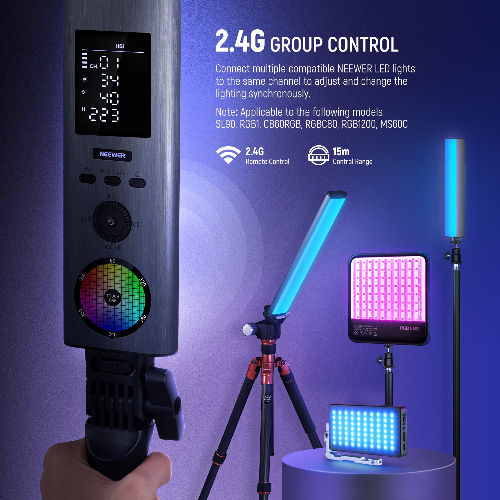 NEEWER Upgraded Interactive RGB LED Video Light Stick Kit - NEEWER