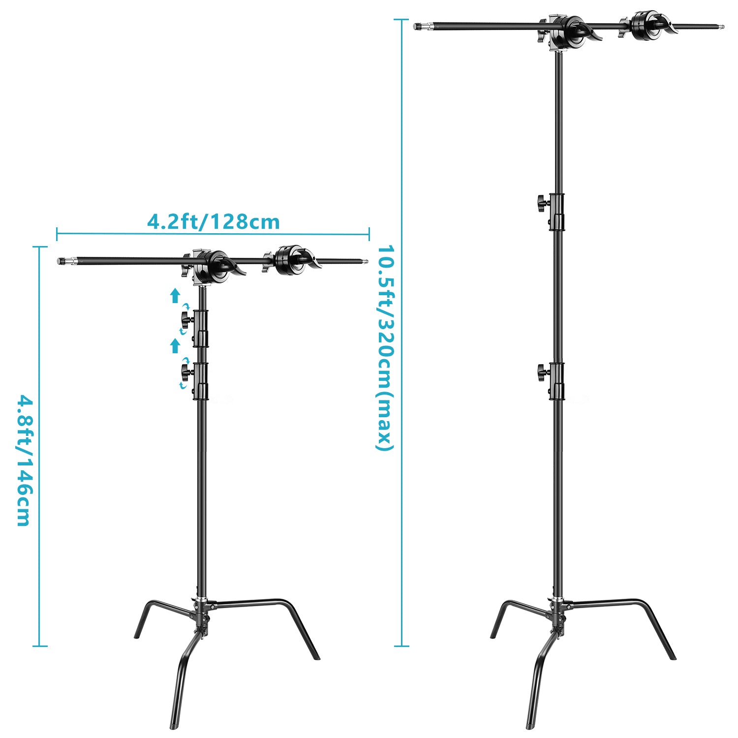 NEEWER 320cm Steel C-Stand with Extension Arm