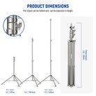 Product dimensions of the NEEWER Stainless Steel Adjustable Light Stand