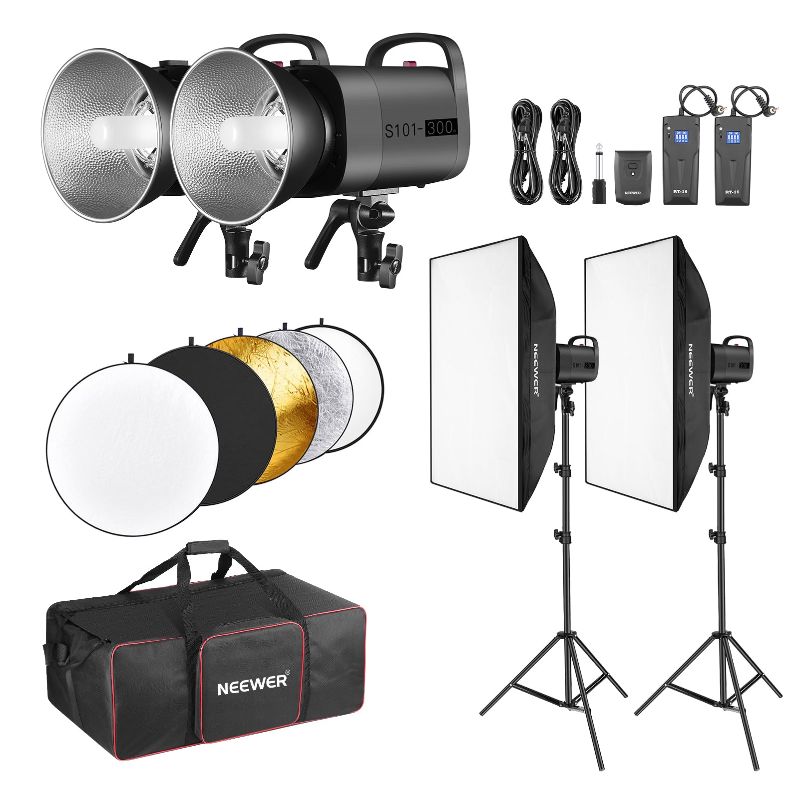 NEEWER 2-Pack Upgraded S101-300W Studio Monolight Flash Kit