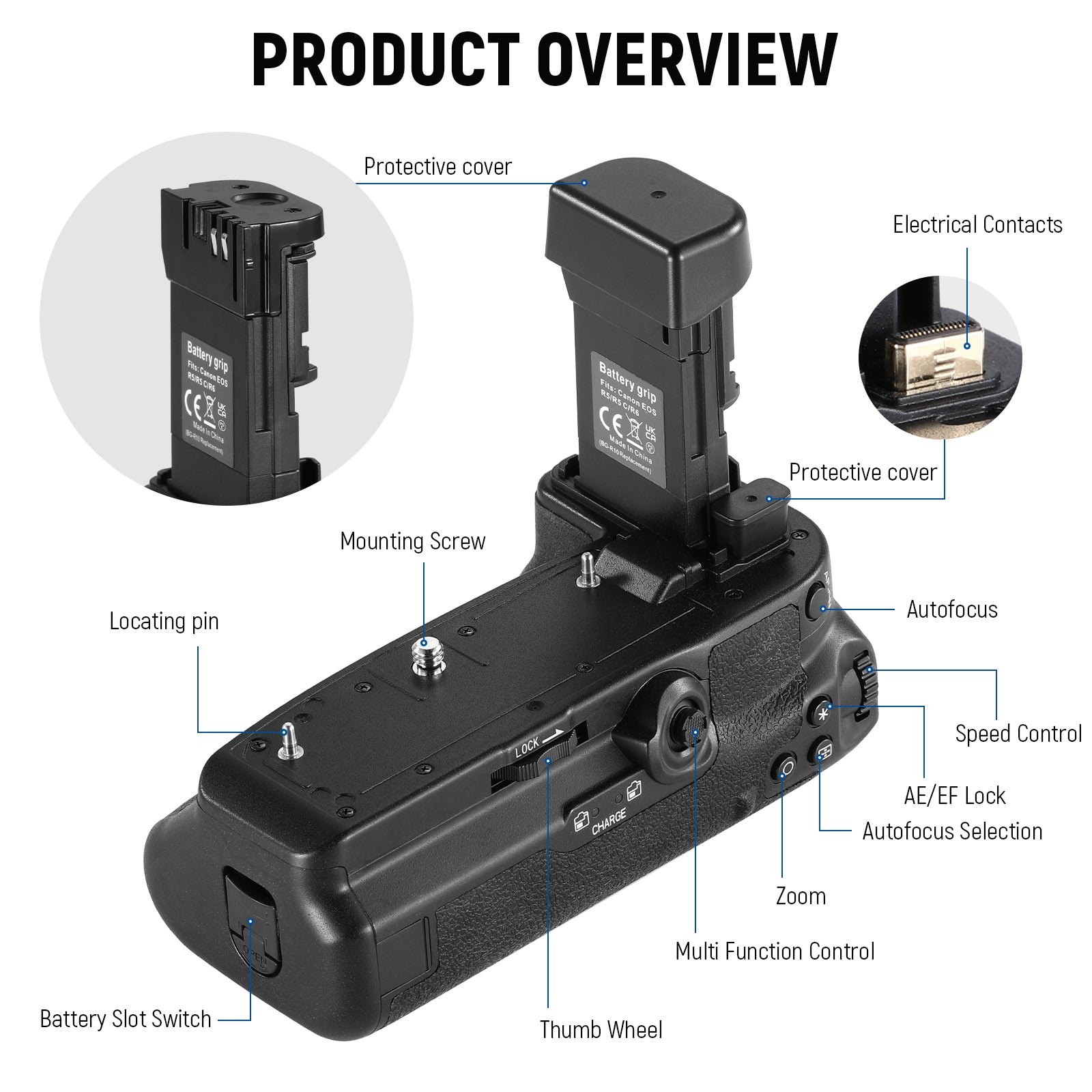 NEEWER BG-R10 Replacement Battery Grip for Canon EOS R5 R5C R6 R6 Mark II